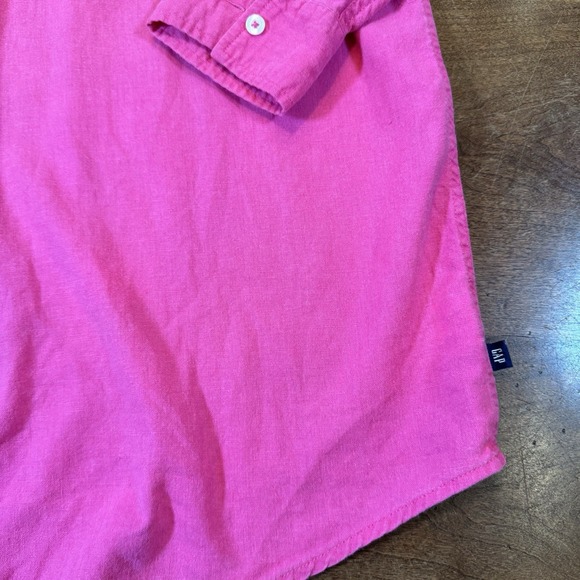 Set Of 2 GAP Women Shirt Linen Blend Pink & Chambray LS Button Up Collared Large - Picture 3 of 12
